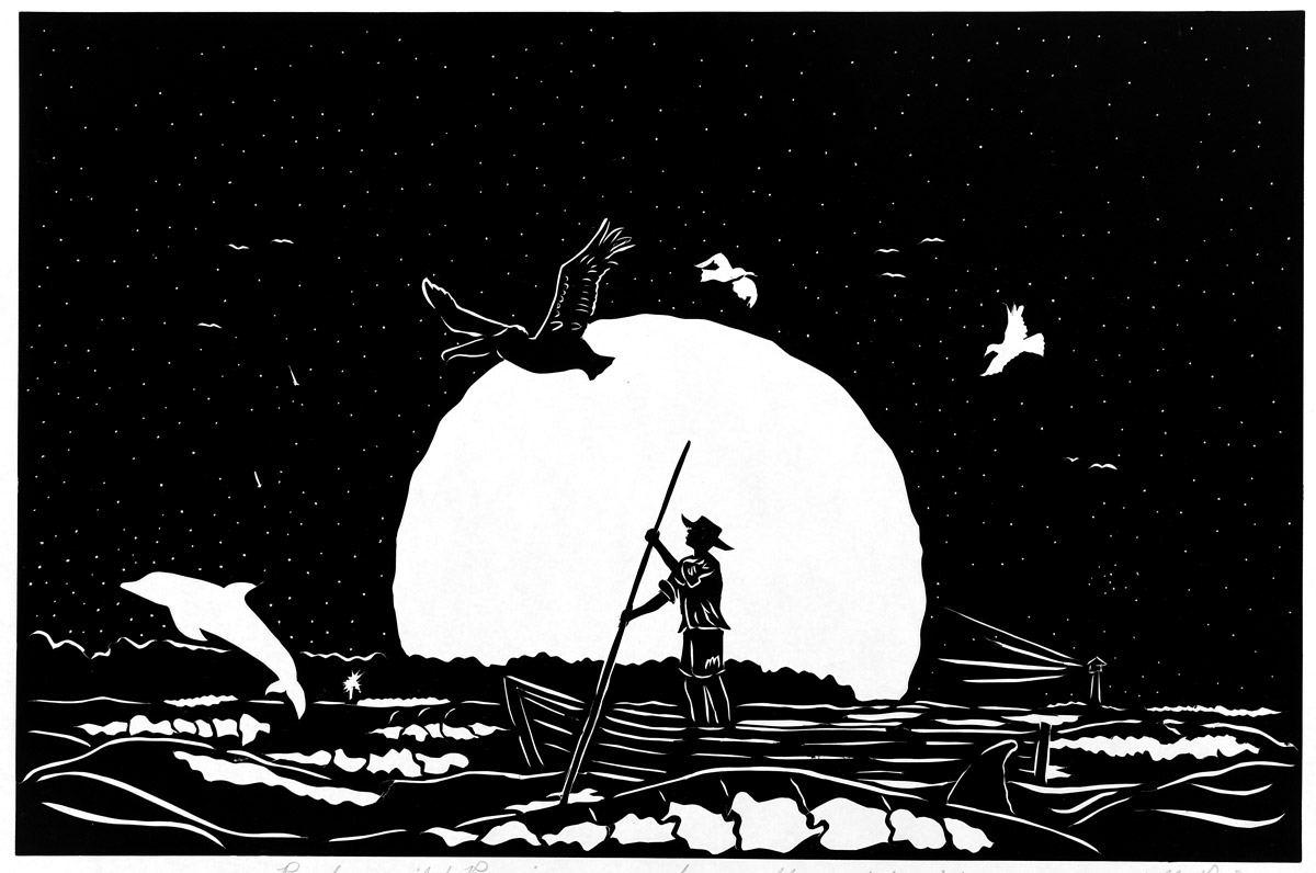 Fisherman art by silhouette artist Clay Rice