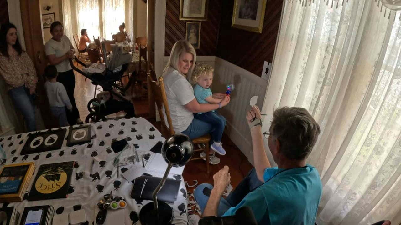 Clay Rice at a silhouette cutting  event